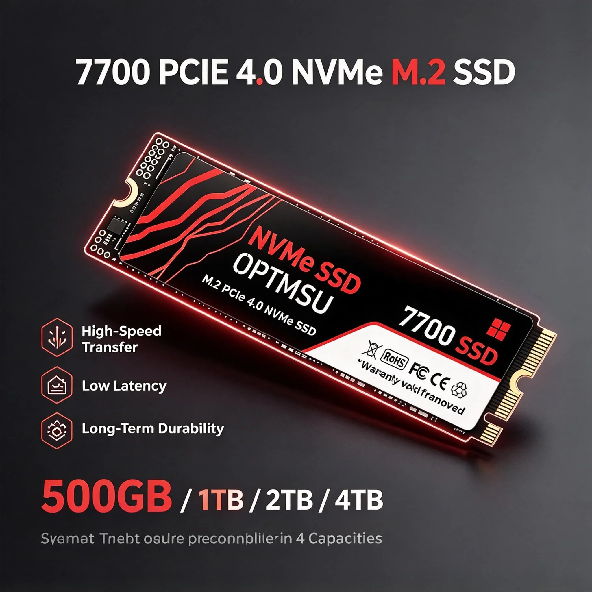 Game Work PC 500GB 1TB 2TB 4TB 7700 SSD M2 NVMe PCIe Gen4 Newest Fast Speed Embedded Solid State Disk SSD Drive