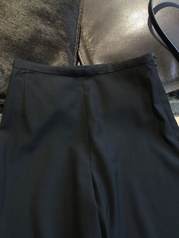 ارتفاع الخصر مستقيم الساق بلا واسعة الساق السراويل النسائية تصميم مميز عارضة السراويل تأثير التخسيس Faionable #1