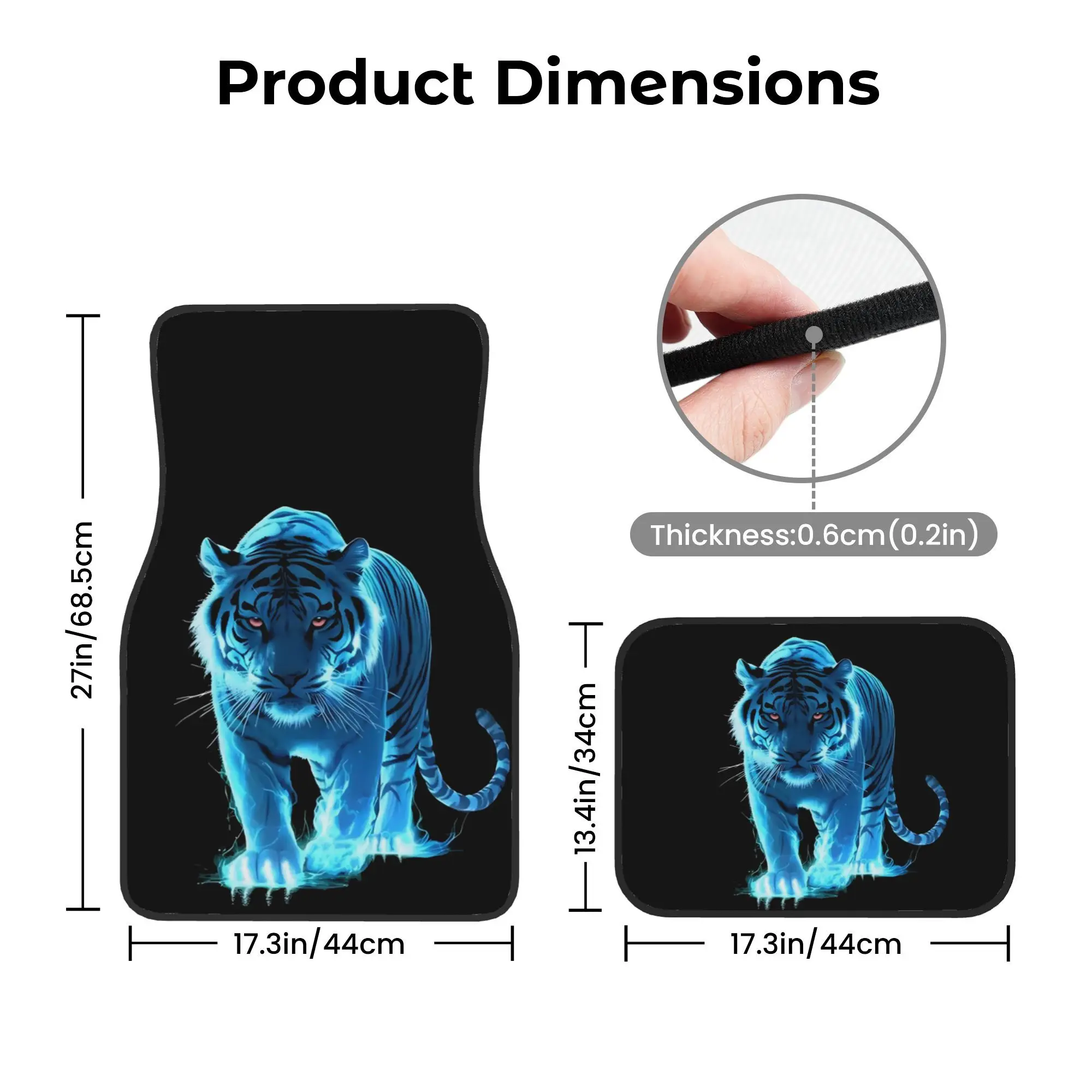 Set Of Four Blue Luminous Tiger-Themed Car Floor Mats, Fashionable And Easy To Maintain, Designed To Fit For All Vehicle Types,