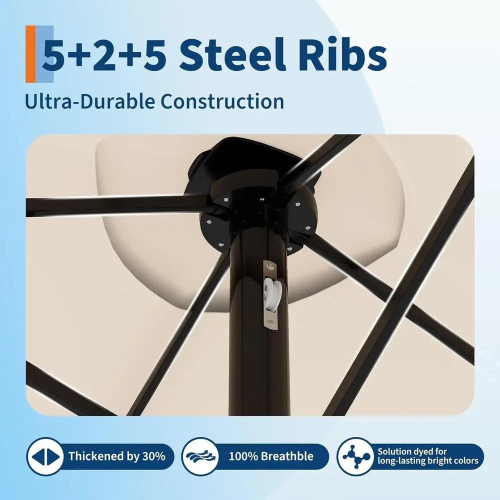 Ombrellone da giardino extra large impermeabile da 15 piedi con manovella e base - stecche antiruggine, copertura in 100% poliestere