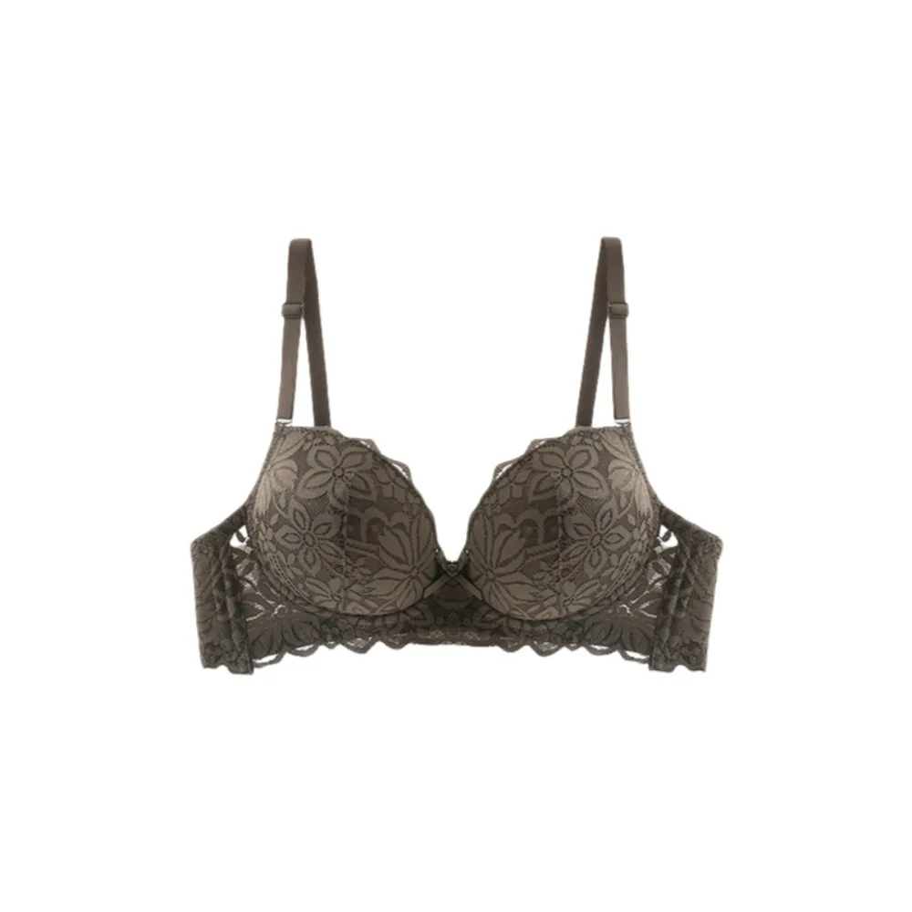 

Gathered Breasts Wireless Deep V Bra Close-fitting Shockproof Lace Flower Brassiere Anti-sagging Lingerie Seamless Bras