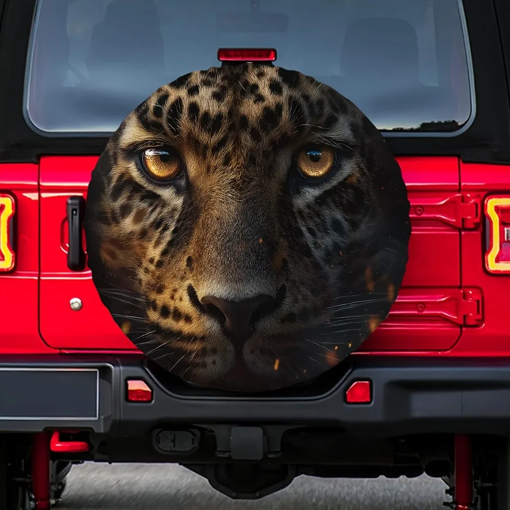 

Leopard Face Tire Cover Durable Polyester Spare Wheel Protector Outdoor Accessory