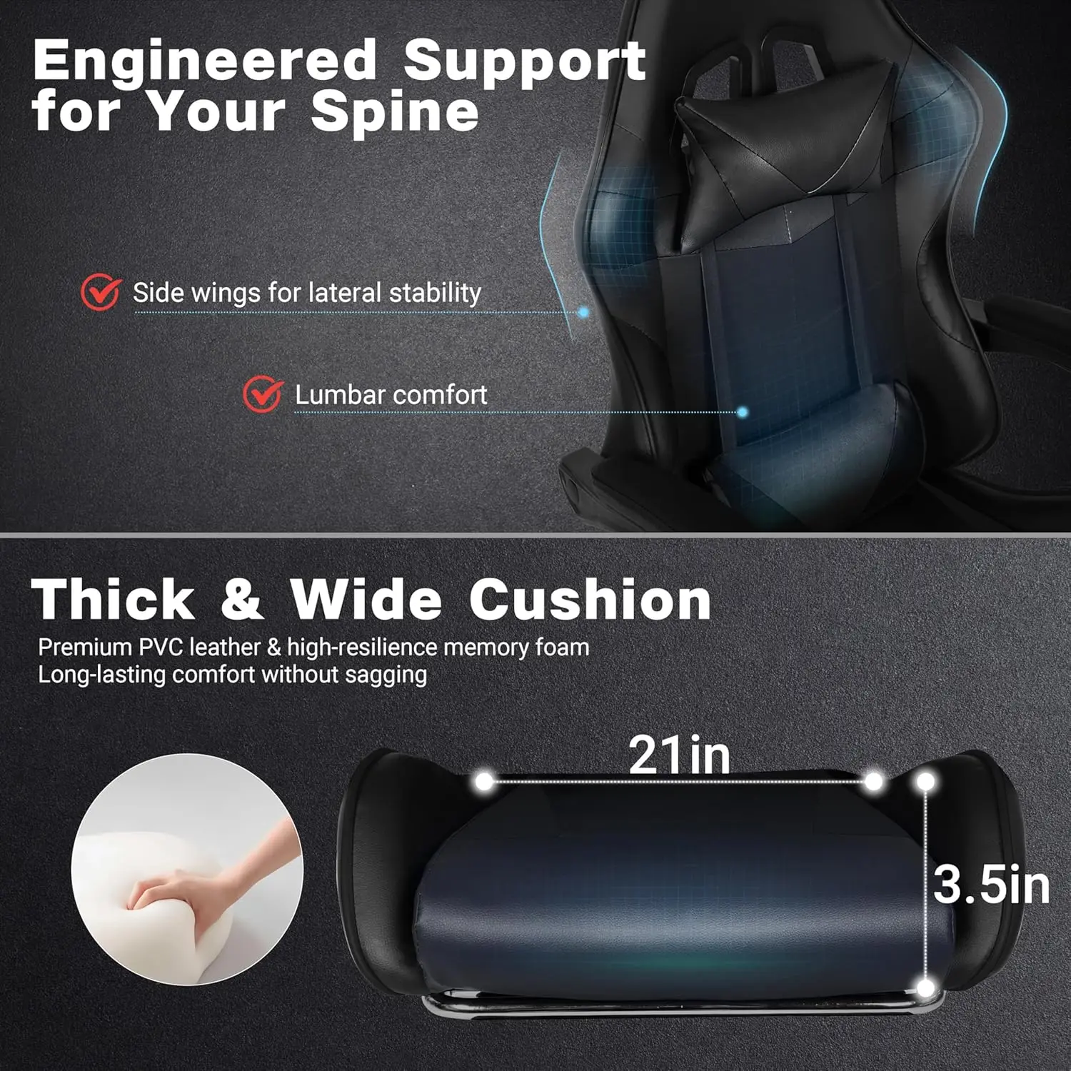 Gaming Chair with Footrest and Lumbar Support, Height Adjustable Chair with 360°Office Desk Chair,Heavy Duty 330lbs Computer Cha view 5