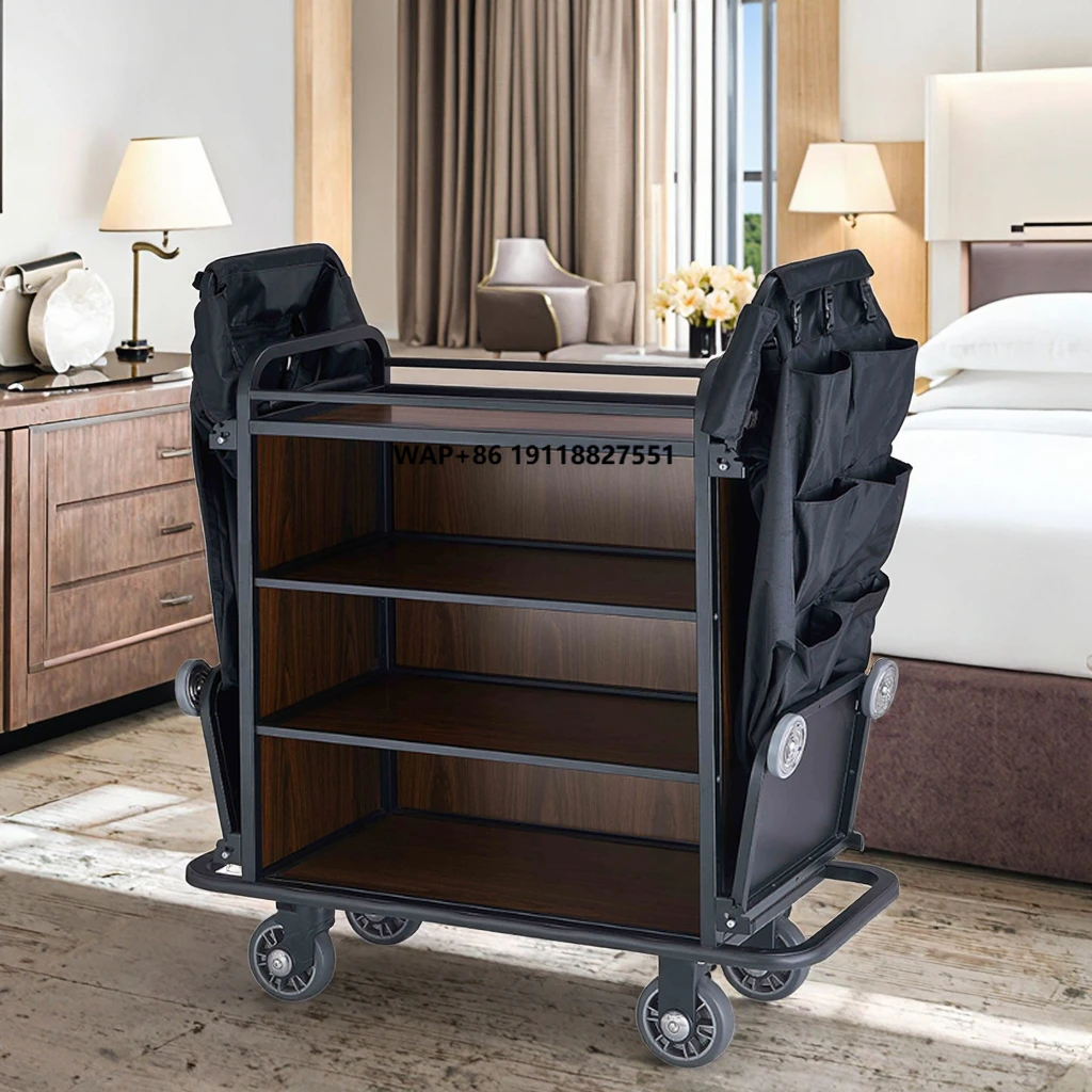 Professional Janitorial Cart for Hotel Room Cleaning Housekeeping Trolley with Cleaning Tools Utility Mobile Cart
