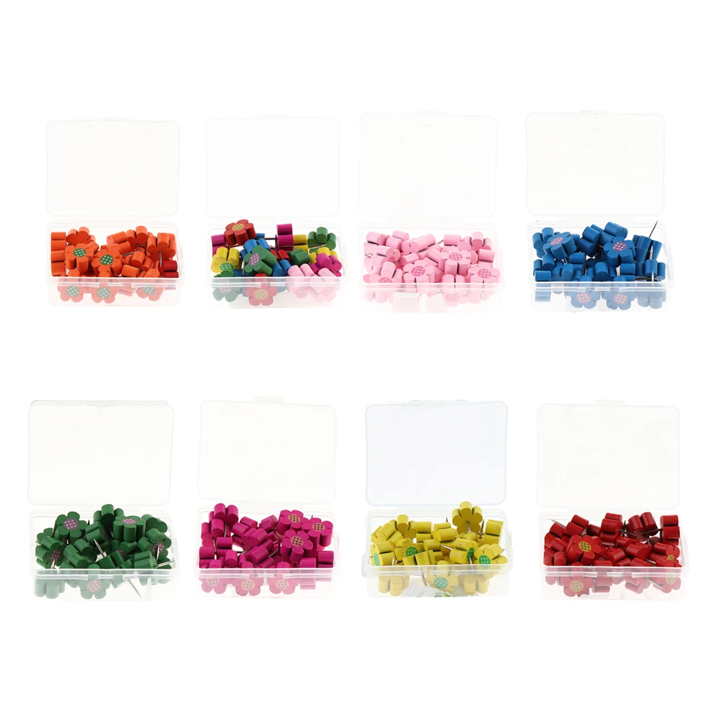 20 Count Push Pins Tacks Marking Pins Wooden Flower Thumb Tacks