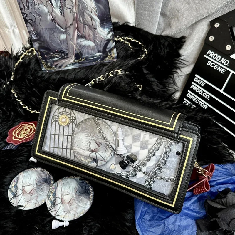 Rose Y2K Itabag Anime PU Leather Itabag Brown Shoulder, Crossbody Bag Chain Envelope Clear Window Display Pouch Cards Cosplay