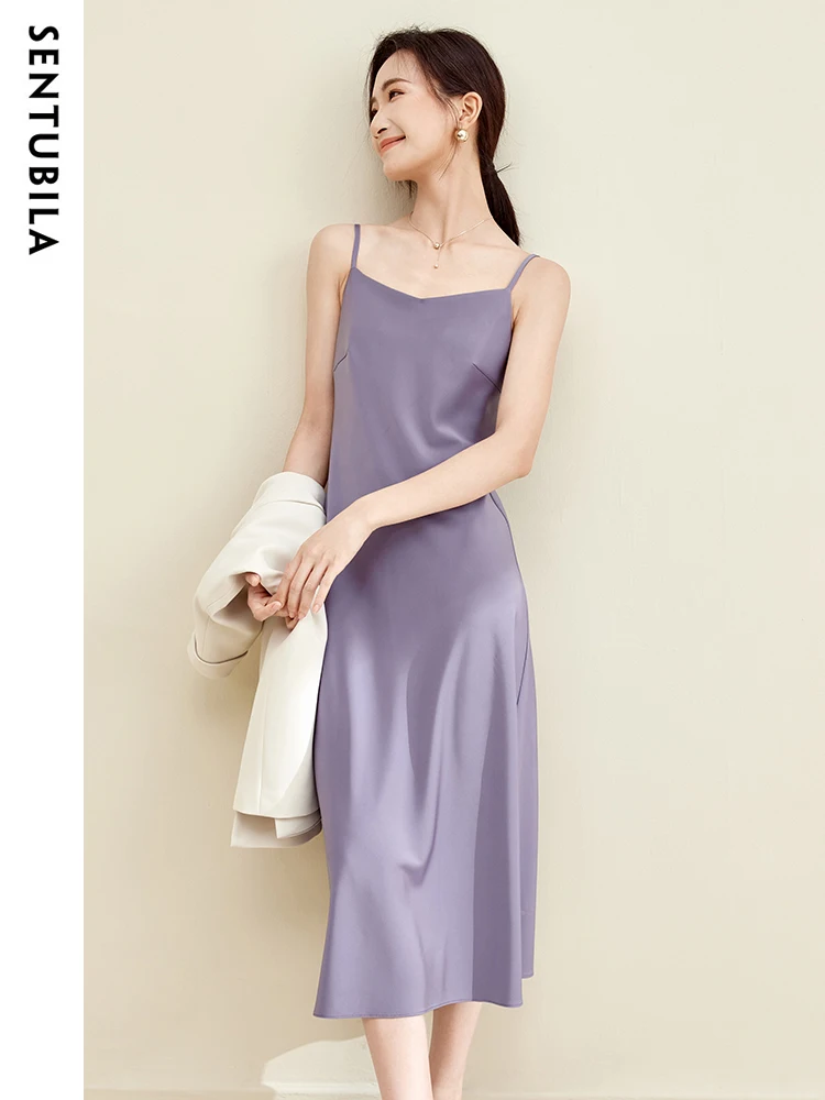 SENTUBILA 2025 ファッションセクシーなロングドレスサマードレスネックパーティーパープルスリップノースリーブコンフォートドレス女性パーティー 132L49812