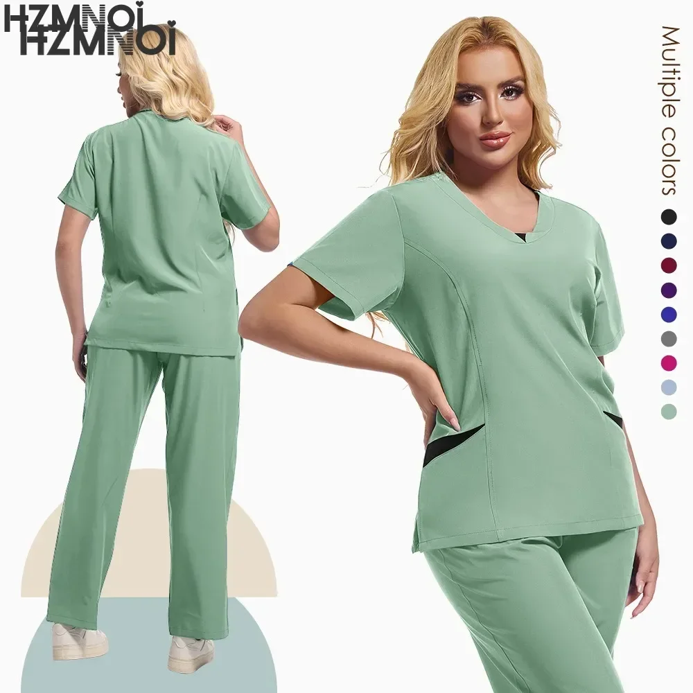 Nový křoviny uniforma oblek krátký rukáv v-neck tops+ kalhot sada kojící uniforma ženy vícebarevná zvířátko doktor drhnout medicinální workwear