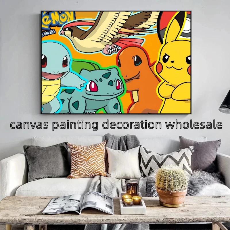 Peinture sur toile HD Pokemon Anime, Pikachu, Charizard, Bulbasaur, affiche, salon, chambre d'enfant, décoration murale