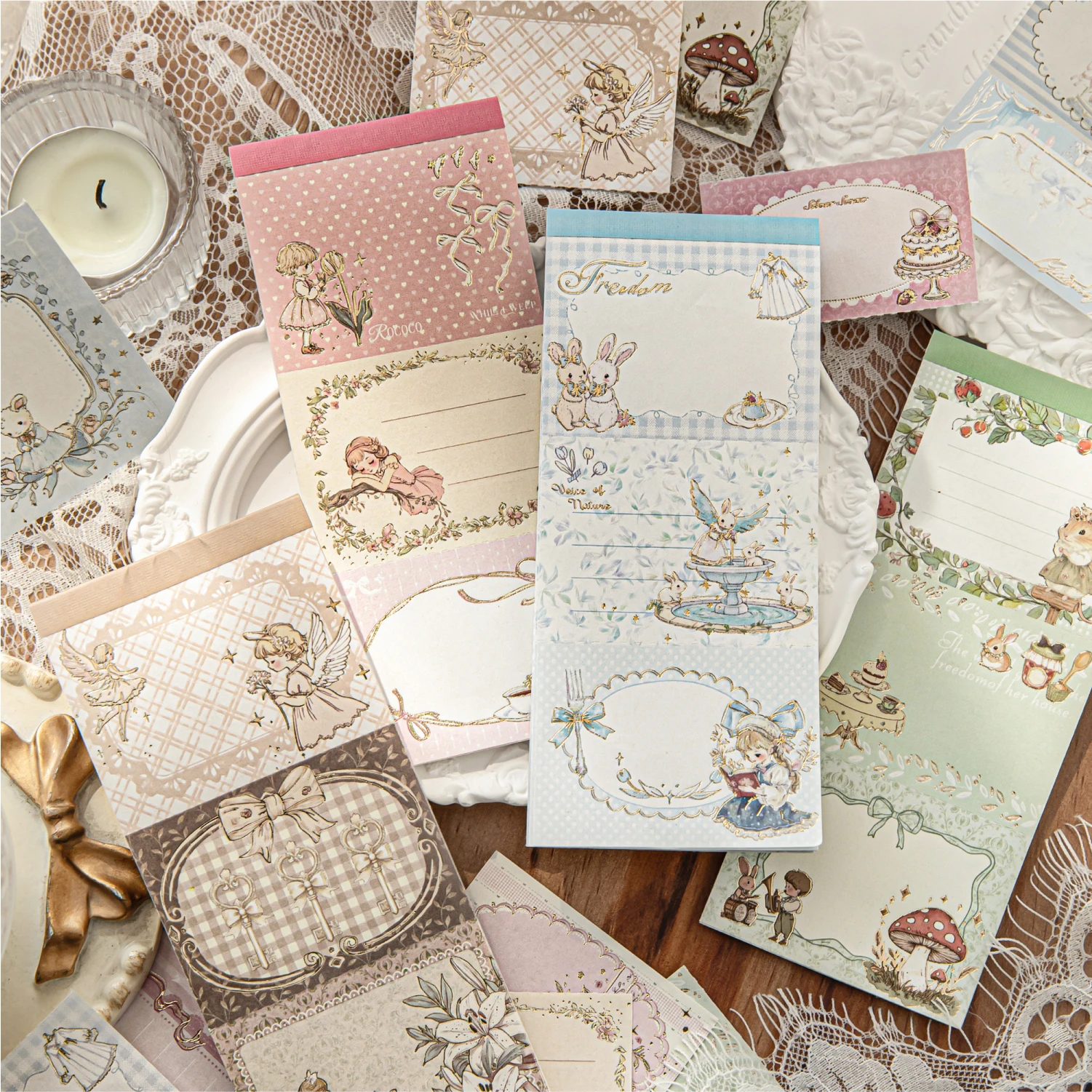 10sheets Tea Party Series Retro Hot Stamping Tearable Message Notes Retro Handbook Decoration DIY Scrapbooking Material