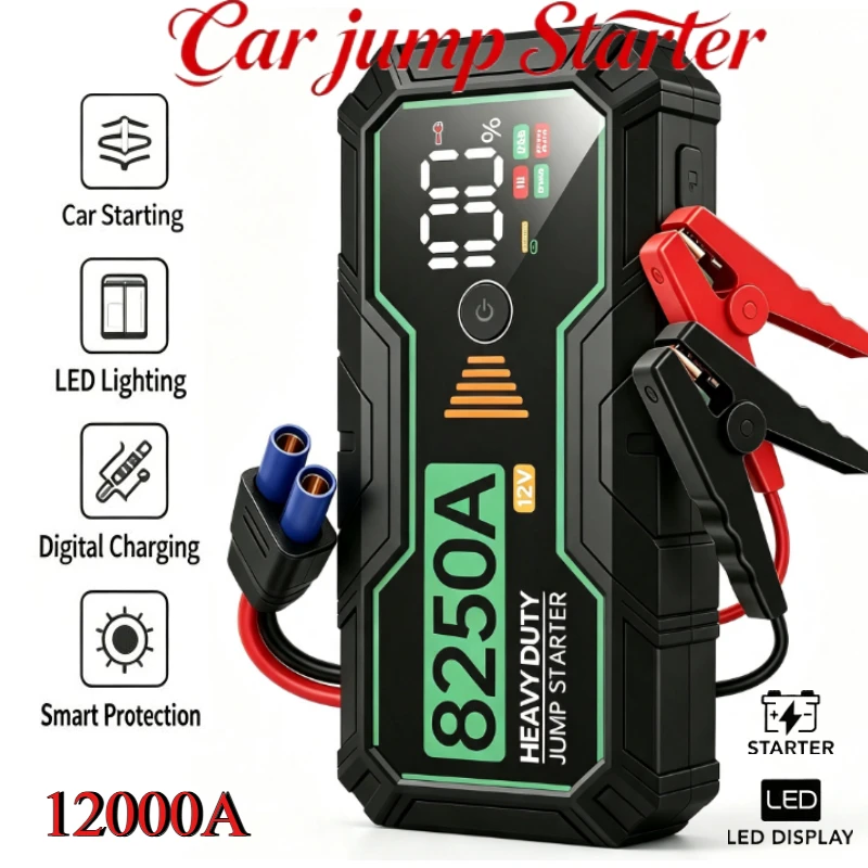 Car Jump Starter, 12V Auto Battery Booster, Up to 5.0L Gas/4.0L Diesel Engines, Portable Power Bank with Dual USB Ports, LED Eme