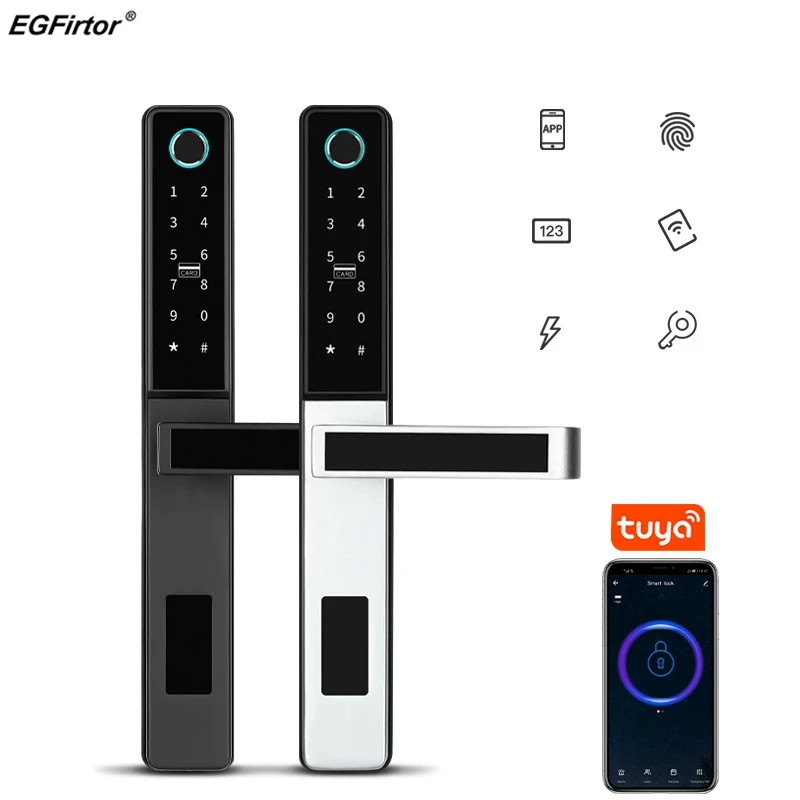 

Tuya Bluetooth Fingerprint Narrow Aluminum Smart Electronic Password Intelligent APP Remote Door Lock For Home Apartment