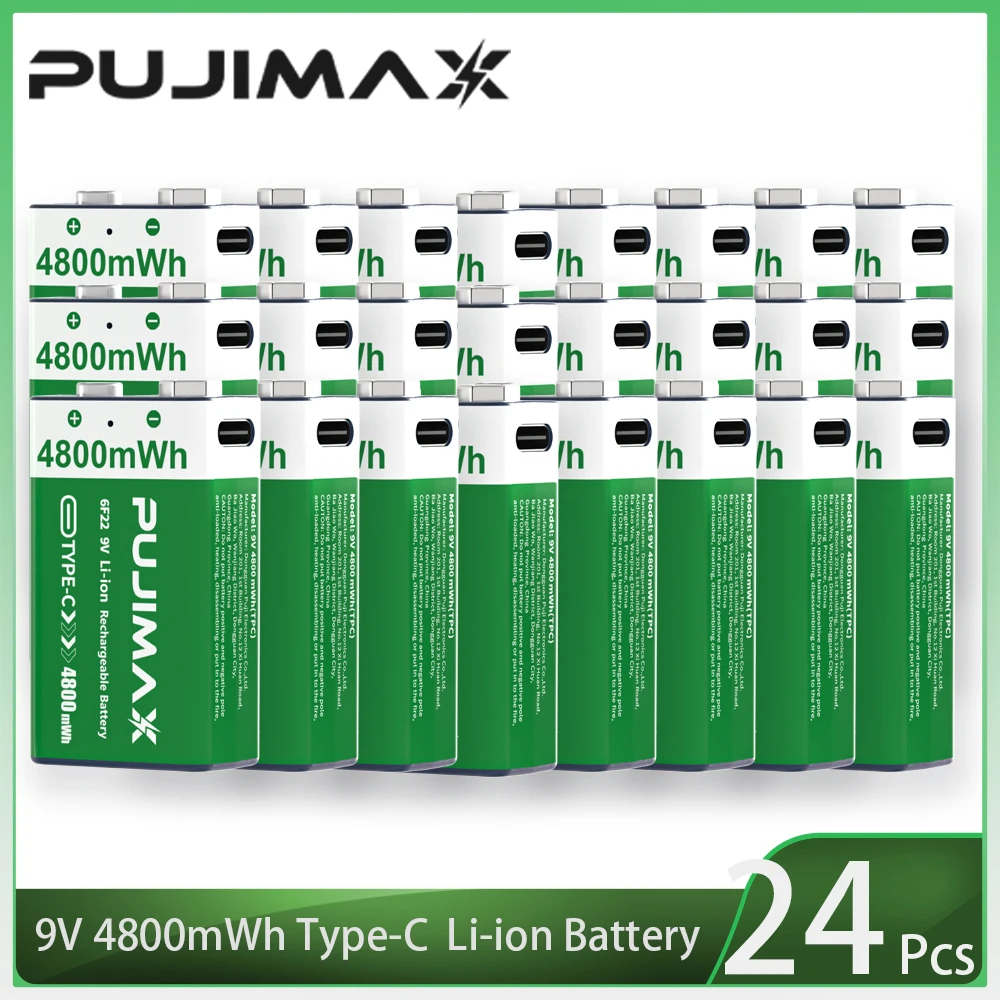 PUJIMAX USB 9V Oplaadbare Batterij 4800mWh Type-C Oplaadbare 6F22 9V Li-ion Batterij voor RC Helicopeter Model Multimeter Speelgoed