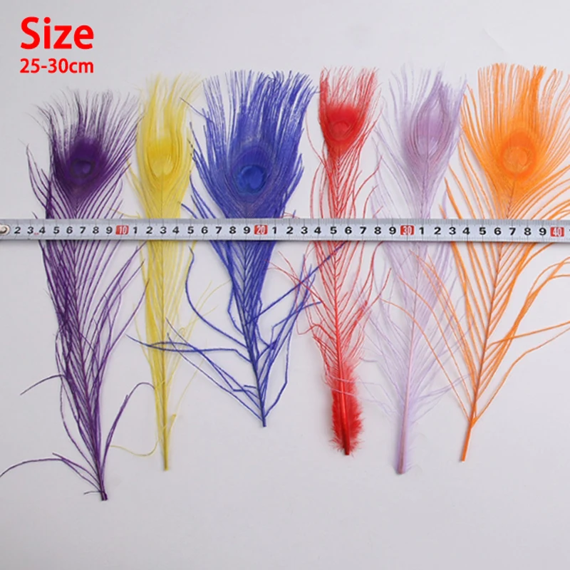 2pcs Long White Peacock Feathers Large Eye 25-30cm Decoration Adult Bleached Red Plume Natural For Vases Crafts Hat Blue Plumas