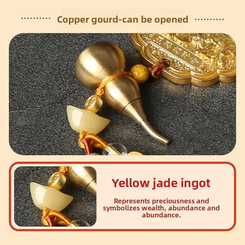 New 2026 Year of The Horse Mascot Five-way God of Wealth Lucky Order Copper Gourd Yuanbao Car Pendant Juwang Wealth Ornaments