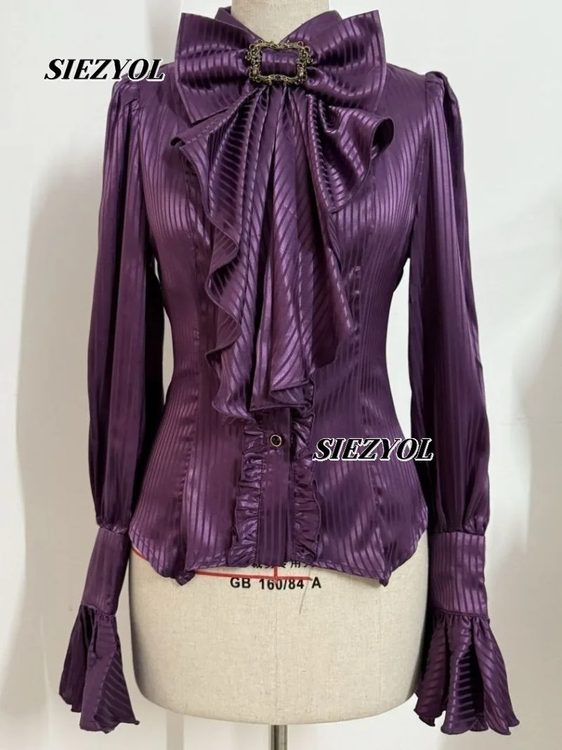 Versatile Slimming Shirt Spring Autumn New Court British Style Shorts Set Retro Horn Long Sleeve Solid Color Tops for women