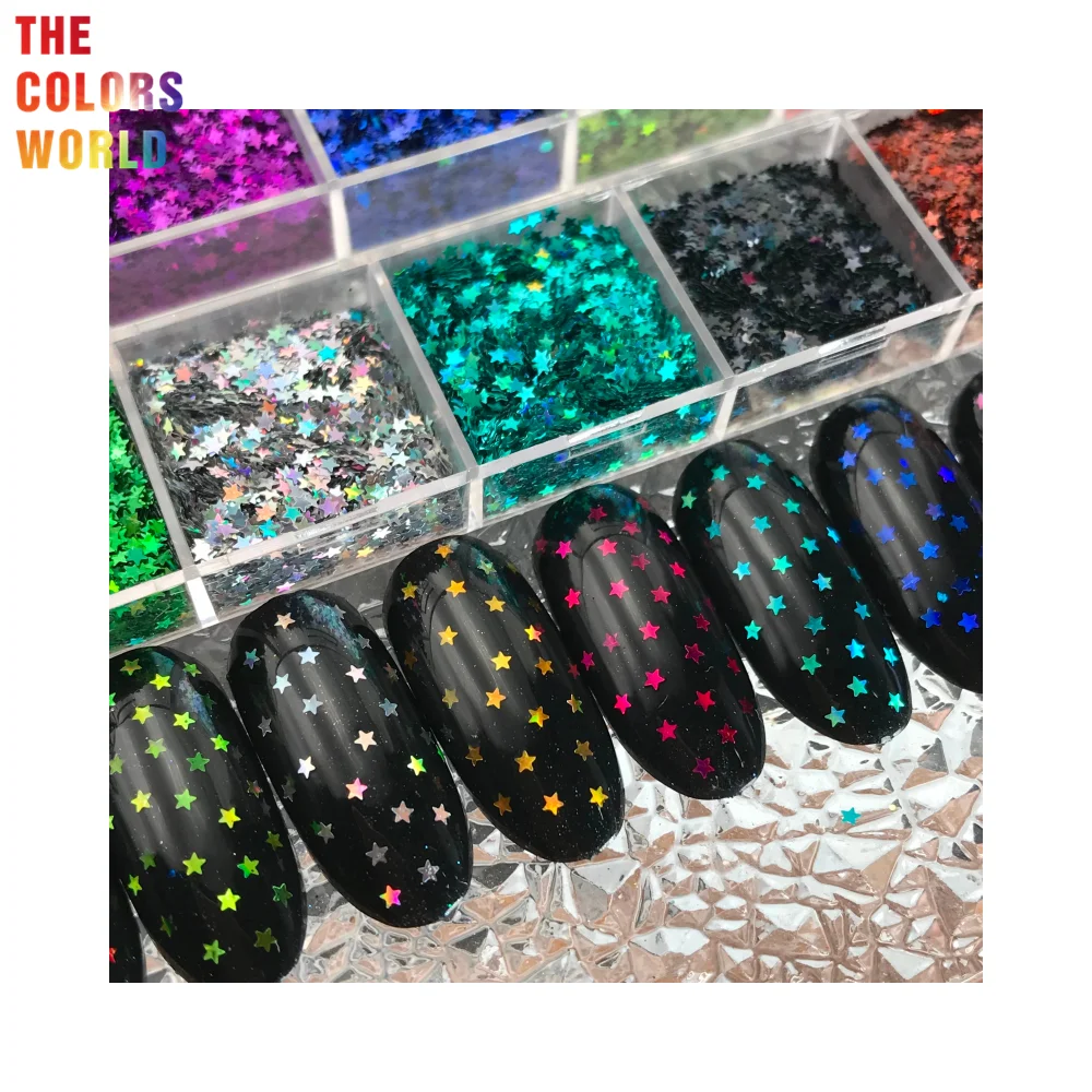 TCT-890 Holographic Star Glitter Smallest 1MM Size Paillettes For Nails Beauty Lady Manicure Wedding Decoration Confetti Craft