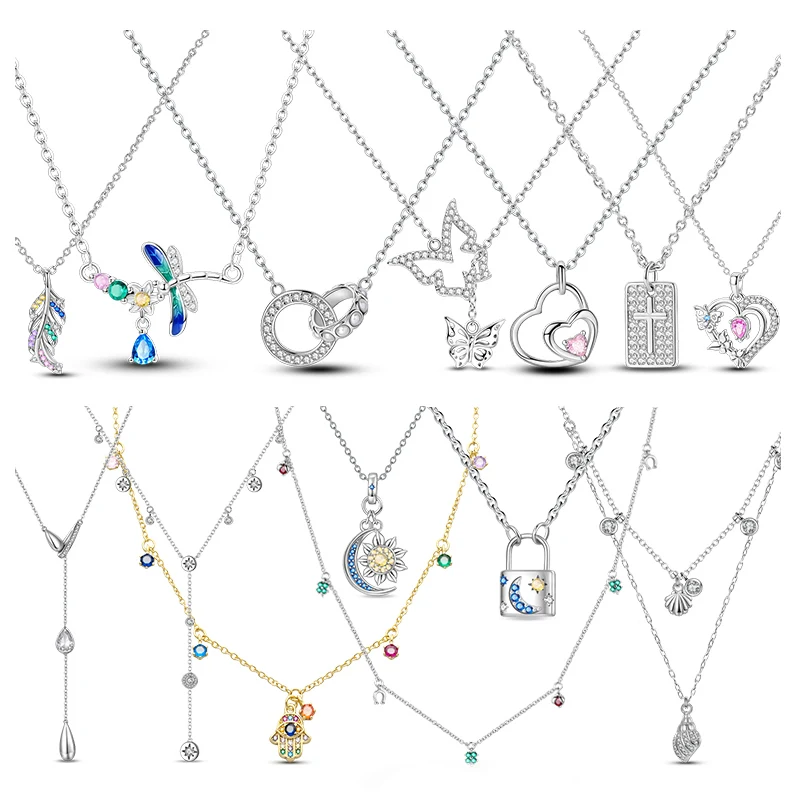 

925 Sterling Silver Sun, Moon, Dragonfly, Water Drop Pendant Necklace For Women Wedding Engagement Girlfriend Wife Birthday Gift