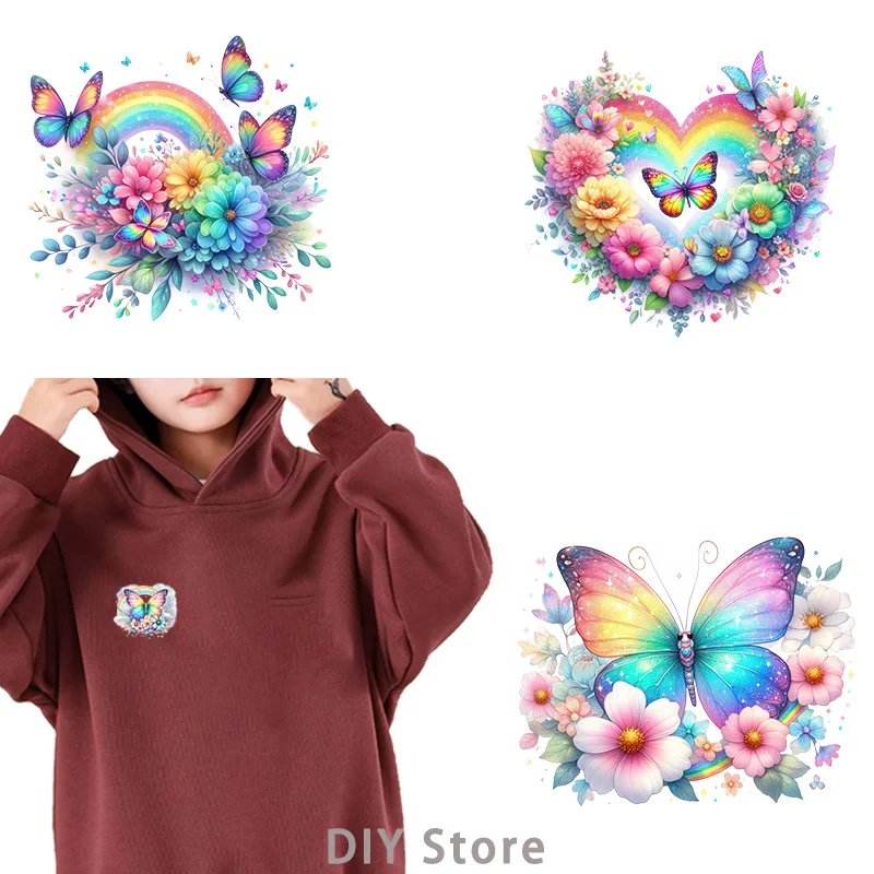 rainbow Chrysalis flower dtf Heat Transfer iron on transfer for clothing Iron On Patches For Clothing Patches Stickers.