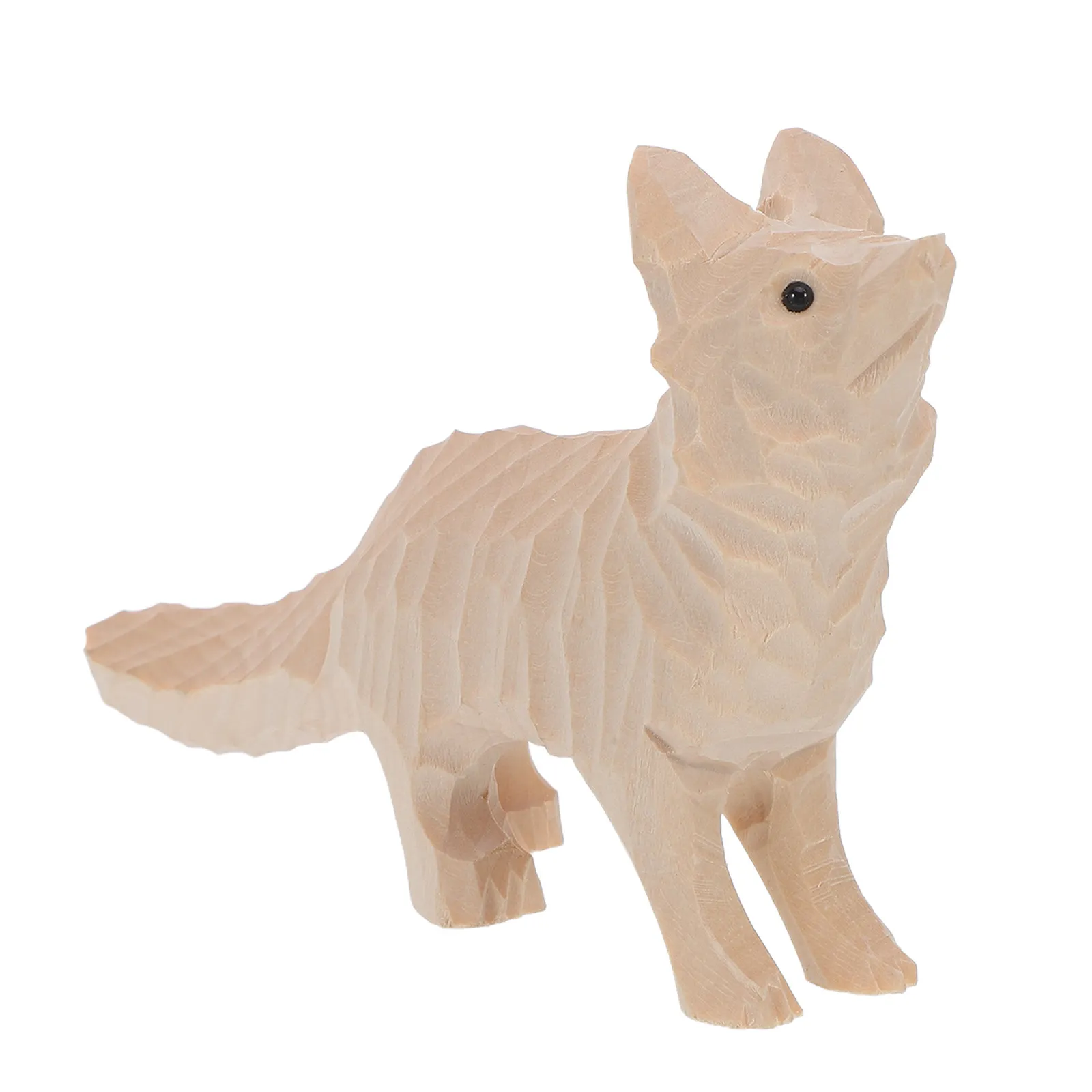 Unfinished Wood Fox Carving Hand Carved Animal Statue DIY Painting Tabletop Woodland Decor Rustic Farmhouse Shelf Ornament