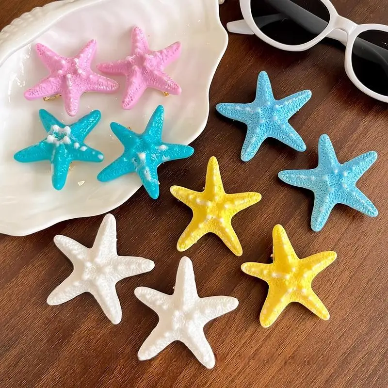 1Pcs Resin Sea Star Hair Pins Cute Starfish Hair Clip Women Duckbill Hair Clips Girls Summer Beach Vacation Photograph Headwear