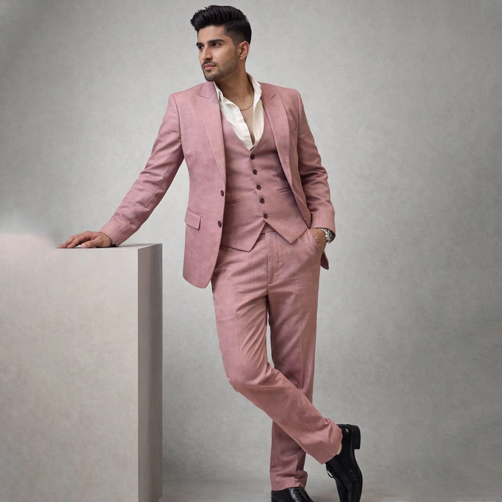 

Elegant Men's Suits Formal Single Breasted Peak Lapel Slim Fit Blazer High Quality Groomsmen 3 Piece Jacket Pants Vest