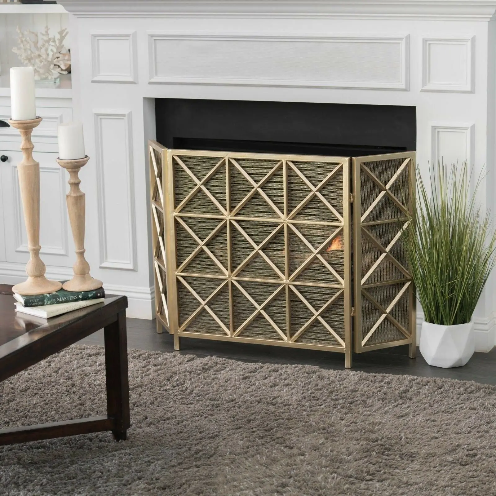 US Mandralla 3 paneled iron fireplace screen-