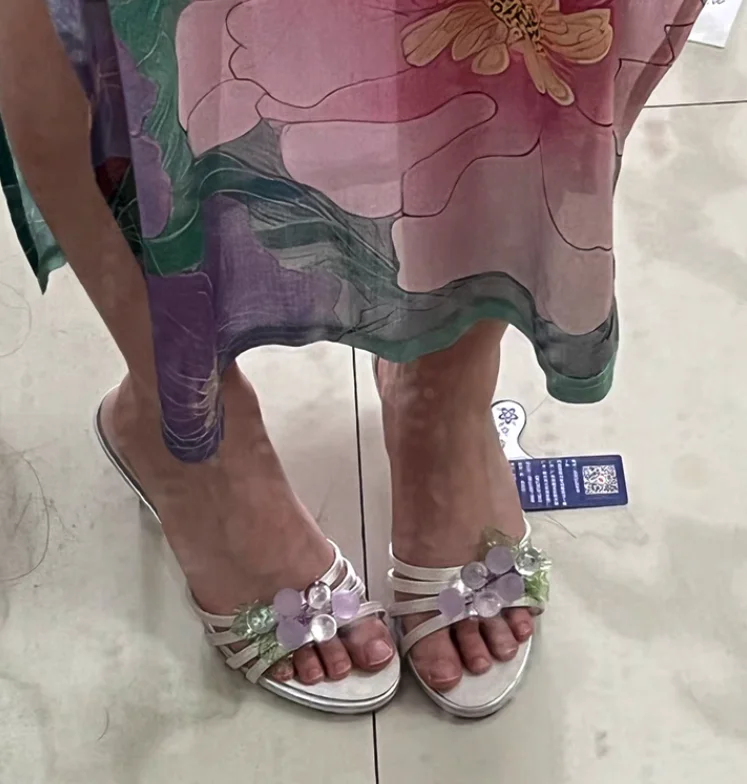Sandalias de cuero con decoración de uvas y cristales, azules/moradas, sexys, de tacón alto, pantuflas de verano para mujer, de buena calidad, de lujo, de diseñador, para fiesta