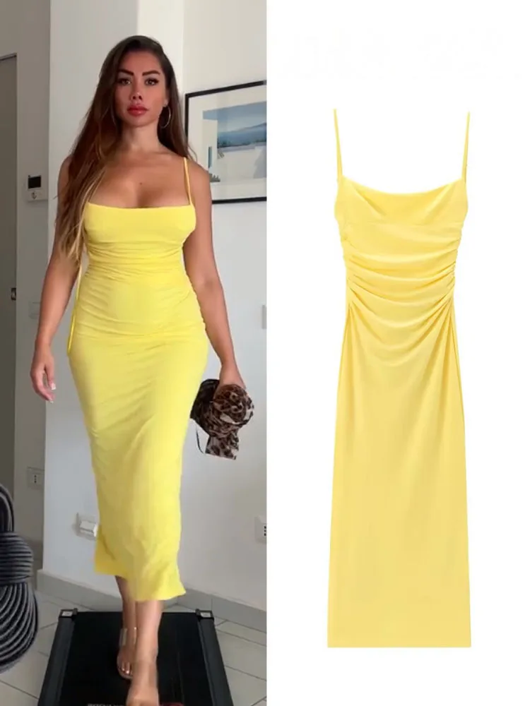 HH レディース新ファッションホリデーバックレスプリーツドレス女性シックエレガントビーチスタイル 4 色足首丈キャミドレス Mujer