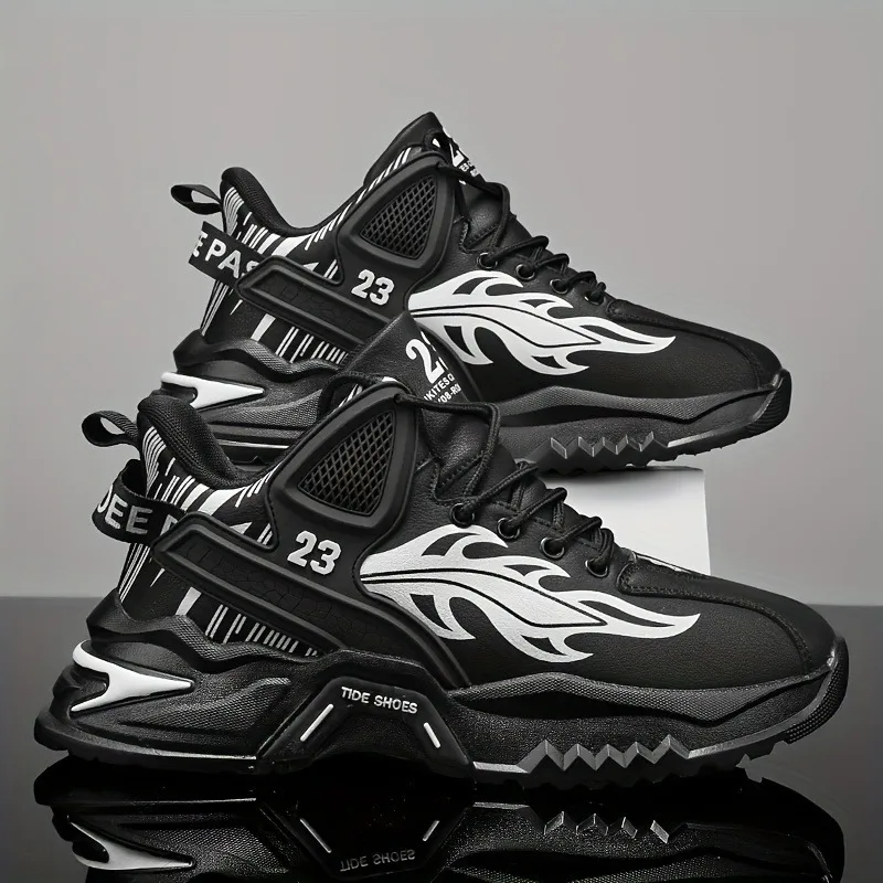 남성용 신상 가을 겨울 신발, 하이컷 두꺼운 밑창 스포츠화, 학생용 가죽 러닝 농구화 대형 사이즈