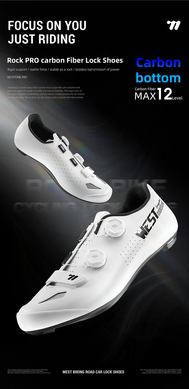WEST BIKING Rennradschuhe für Herren, Carbonfaser-Sohle, selbstsichernde Fahrradschuhe, Dual-Drehknopf, atmungsaktive Rennsneaker, Fußbekleidung – Detail 2