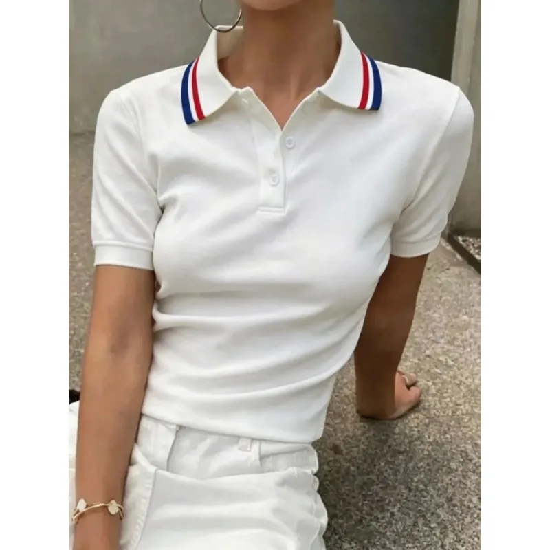 Newly launched solid color women's summer short sleeved V-neck T-shirt | casual style regular fit