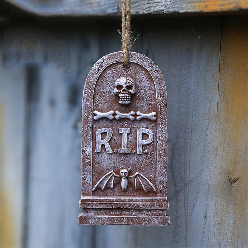 New Halloween Horror Tombstone Hanging Pendant Resin Statue Home Decoration Grave Bat Party Horror House Props Supplies Ornament