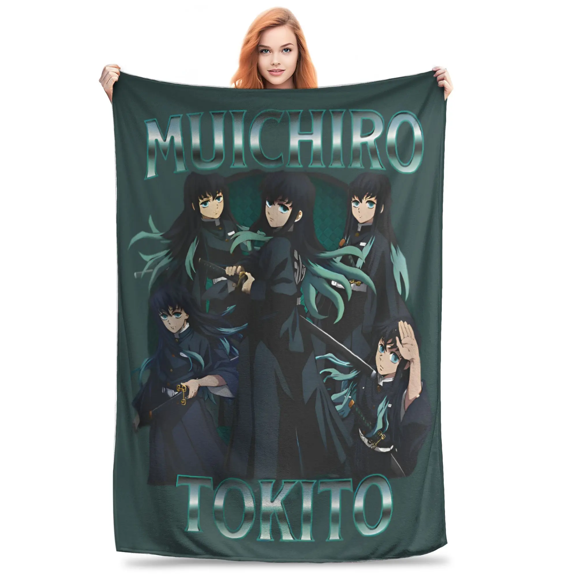 

Muichiro Tokito Kimetsu No Yaiba Demon Slayer Knitted Blanket Flannel Anime Warm Throw Blanket for Bedroom Sofa Bedspread