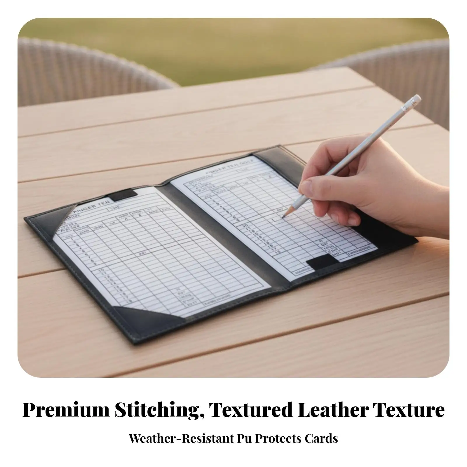 Compact Golf Score Log Book PU Leather with Pen Loop and Side Pocket for Golf Scorecard Holder for Course Play