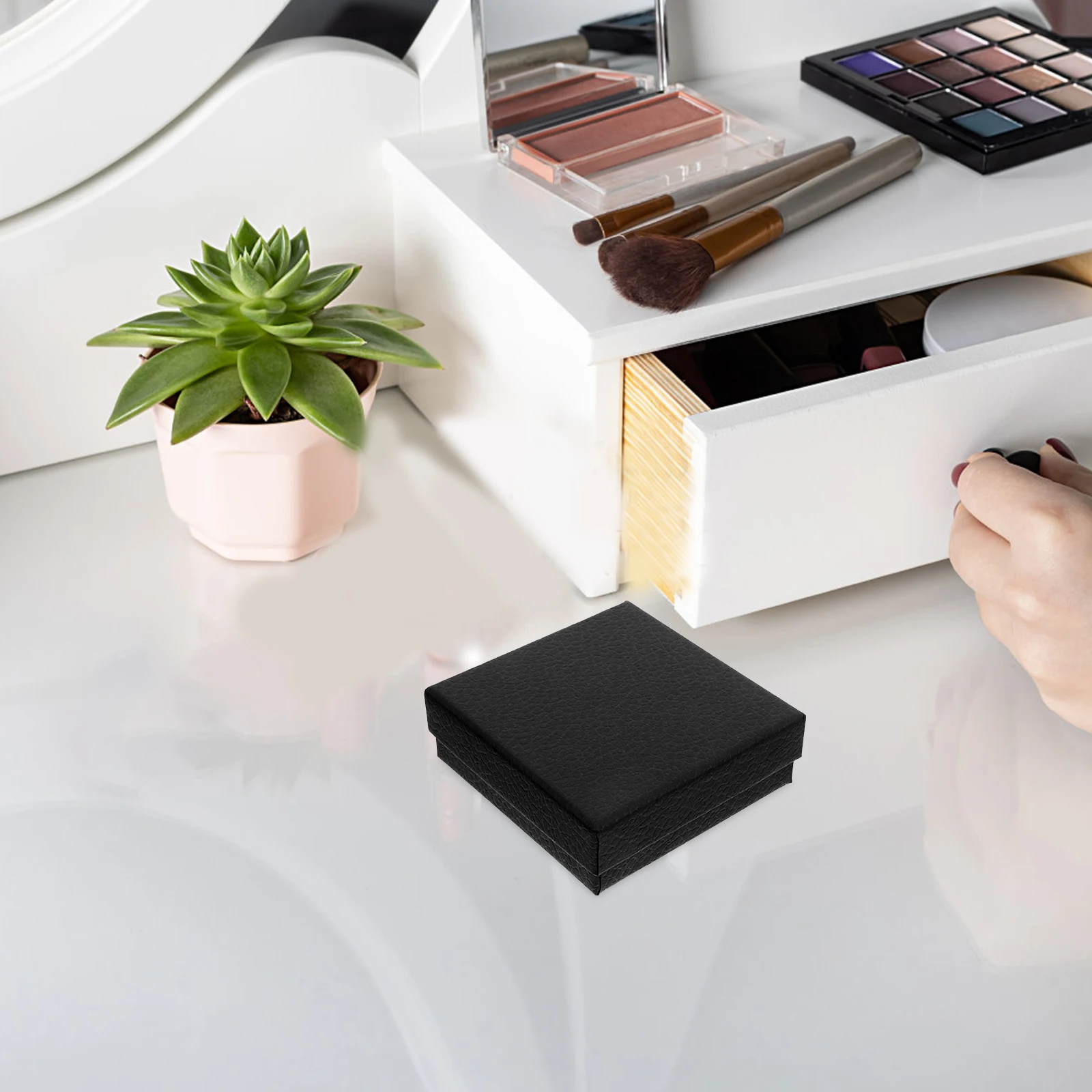 

10pcs Black Litchi Grain Jewelry Boxes Ring Necklace Earrings Storage Packaging Travel Business Compact Sponge Lining Protective