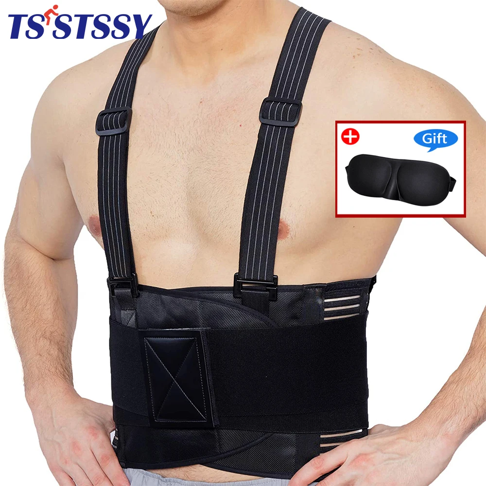 Adjustable Work Lumbar Back Support Belt with Detachable Suspenders for Back Pain Relief, Injury Recovery, Heavy Lifting Support