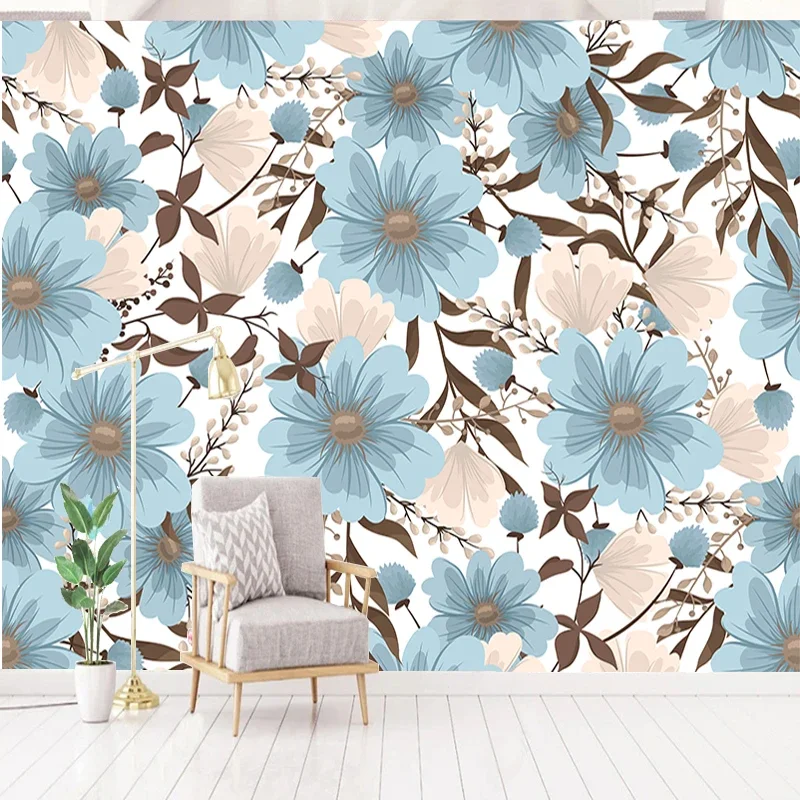 Modern Blue Flower Leaves Photo Mural 3D Wallpaper Living Room TV Sofa Bedroom Home Decor Wall Cloth Papel De Parede 3D Fresco