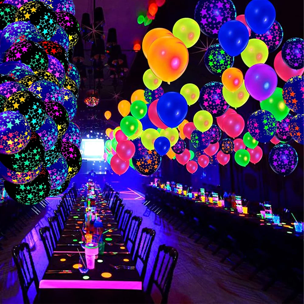 20/40Pcs 12inch Fluorescent Latex Balloons Neon Star Blacklight Ball Glow In The Dark Birthday Party Supplies Wedding Decoration