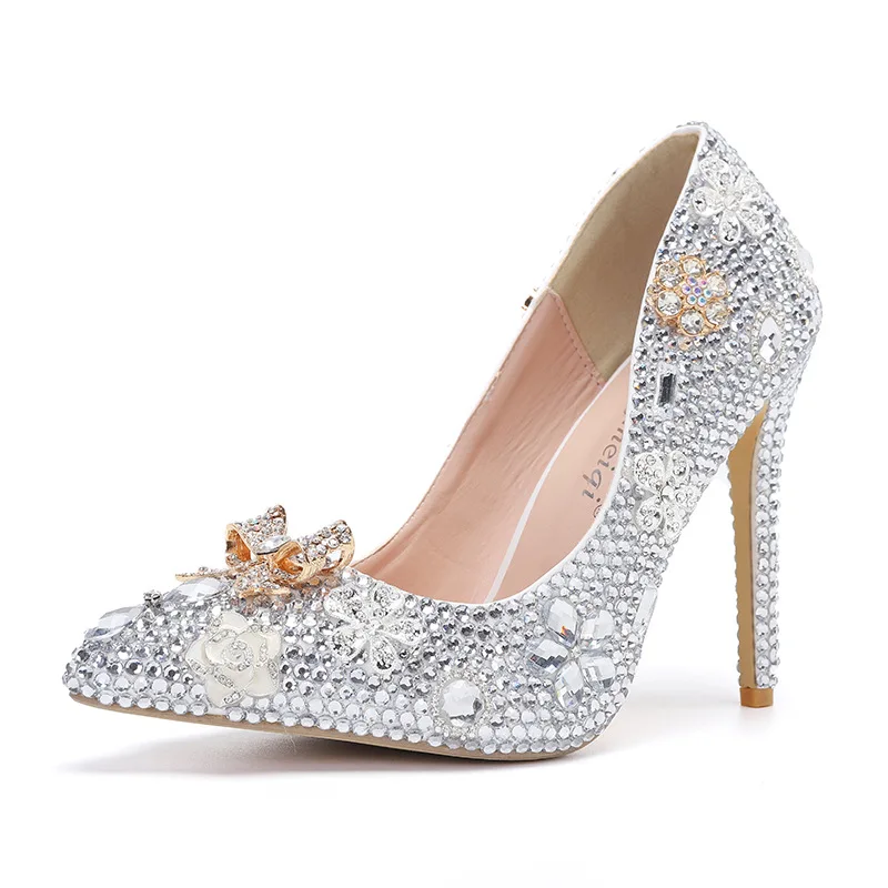 

9Cm Heel Banquet Wedding Crystal Water Diamond Multi Color High middle low heels pumps ladies bridal shoes pearl
