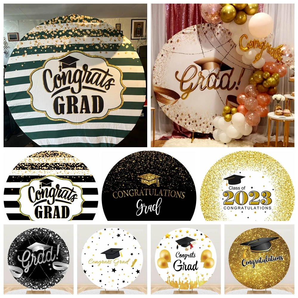 

Gold Round Graduation Cap Party Background Congratulations Graduation Class Decoration Portrait Custom Photography Background