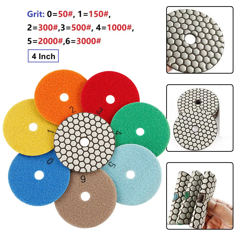 4 Inch Diamond Dry Polishing Pad Flexible Sanding Disc Wet/Dry For Granite Marble Polishing Use Grinding Discs Set Tools