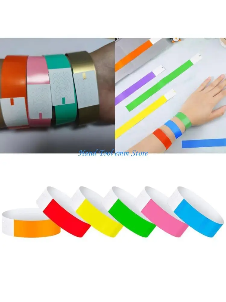 

H37F Plastic Paper Wristbands for Event Neons Party Wrist Band Waterproof Concert Identification Hand Band Adhesive Wristband