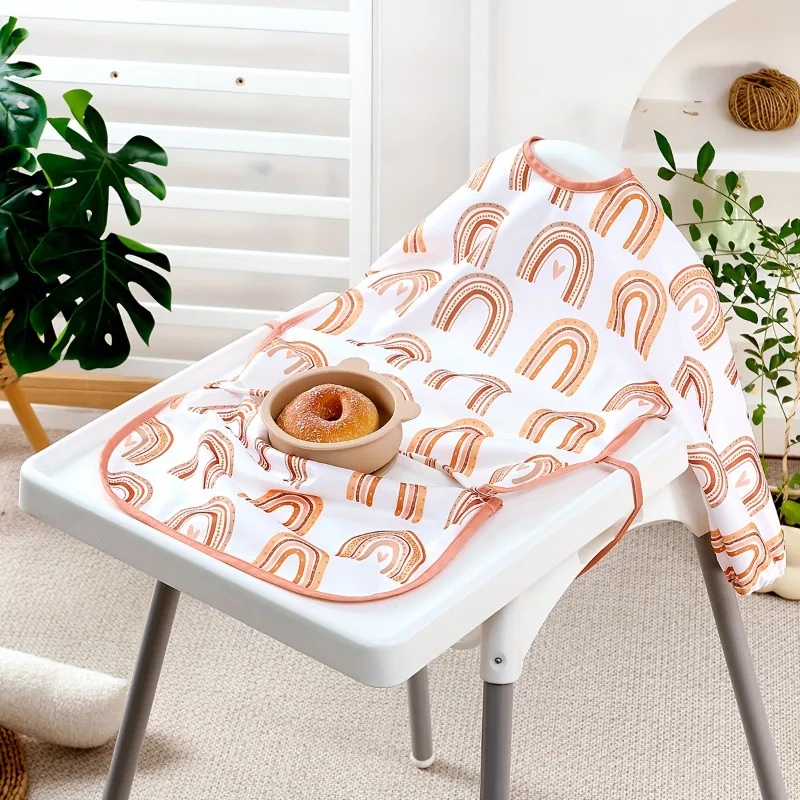 

1pc Long Sleeve Baby Bib Apron Snap Closure Highchair Attachable Soft Durable Weaning Bib 0 3 Years Rainbow Boys Girls Gift