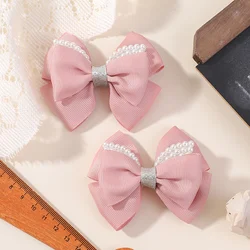 RAINBOW BOWS 2Pcs Retro Wine Red Bowknot Pearl Boutique Hair Clips Girls Ribbon Delicate Barrette Palace Princess Style Headwear