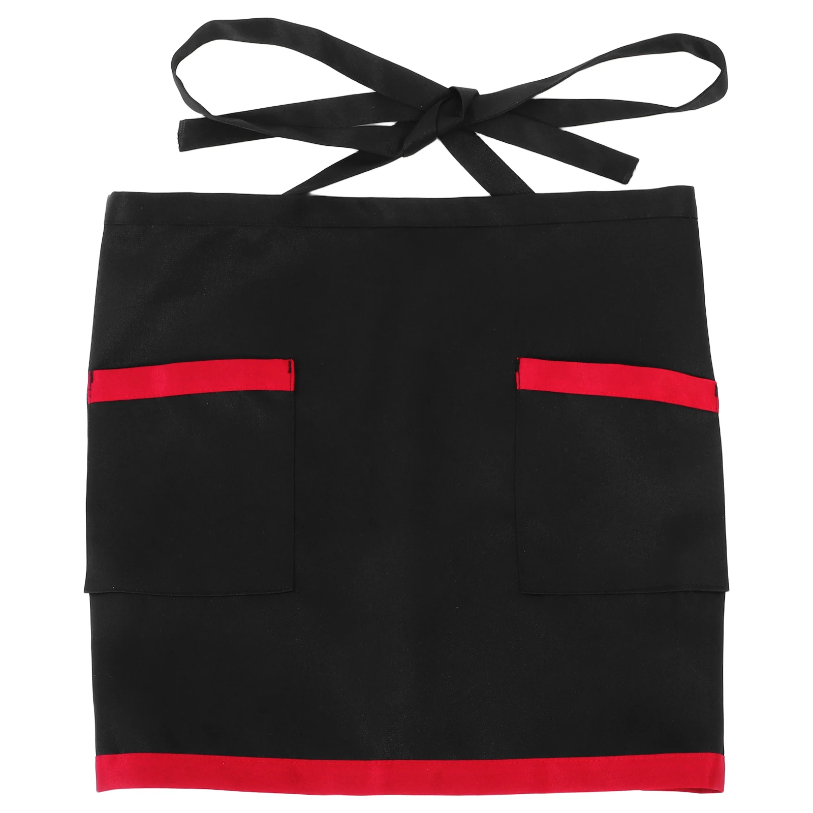 

Black Waterproof Restaurant Aprons Servers Dishwasher Artist Bar Waiter Large Pockets Oil Resistant Adjustable Short Women Men