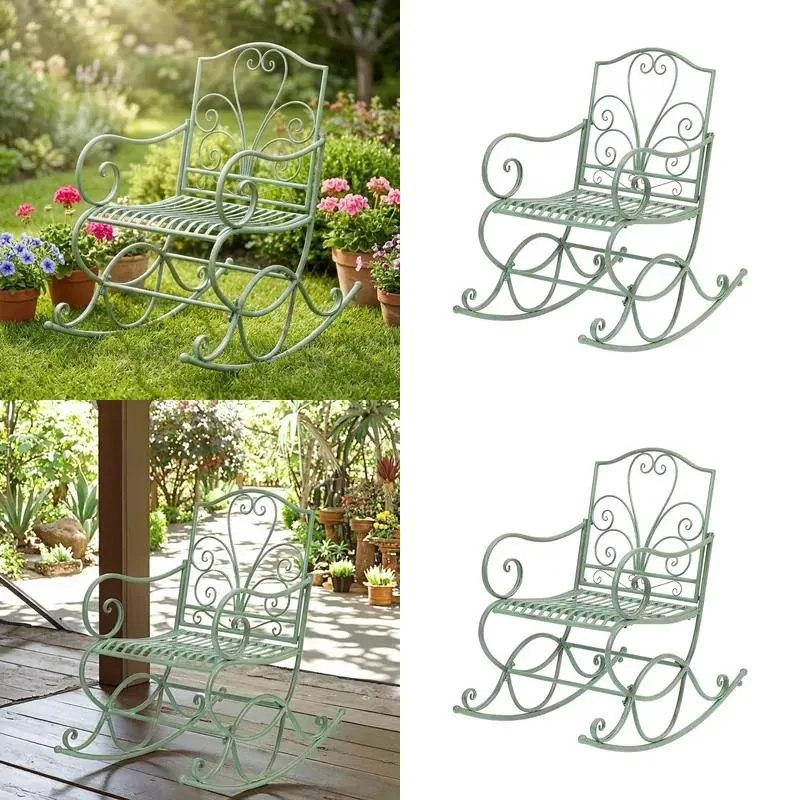 Antique Green Metal Handmade Terrace Bench Traditional Design Durable Outdoor Garden Furniture Home Decoration for Adult