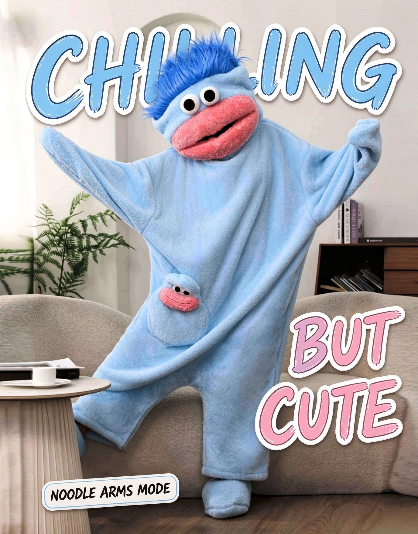 Funny big mouthed monster jumpsuit, coral fleece hooded full body jumpsuit, plus size plush home suit, role-playing party coupl