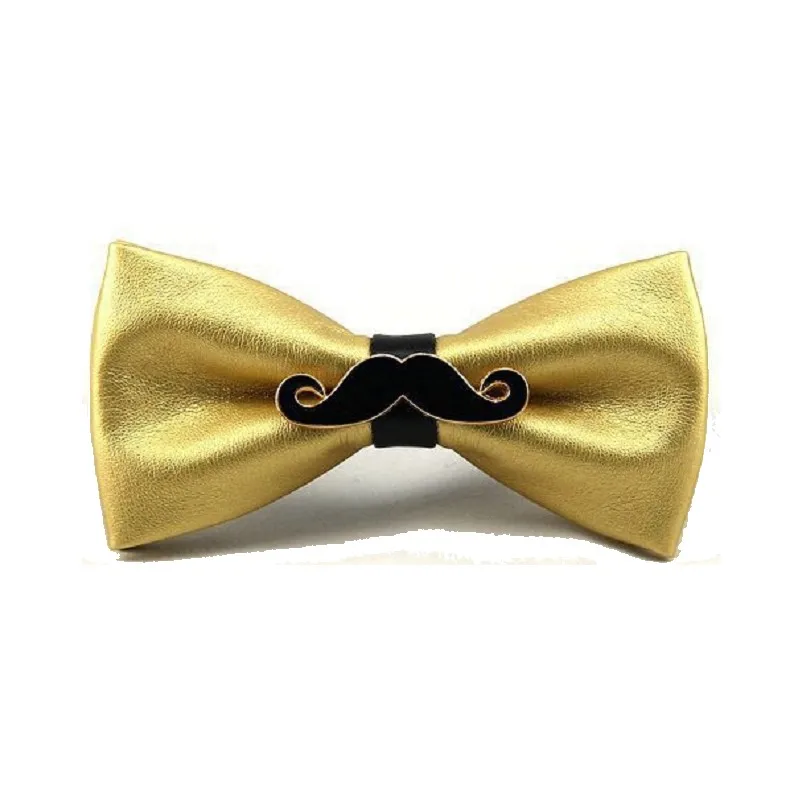 Trendy PU Stage Men\'s Fashion Bow Tie Metal Mustache Bowknot Gentleman Adult Bow Ties Neckwear Wedding Evening Party