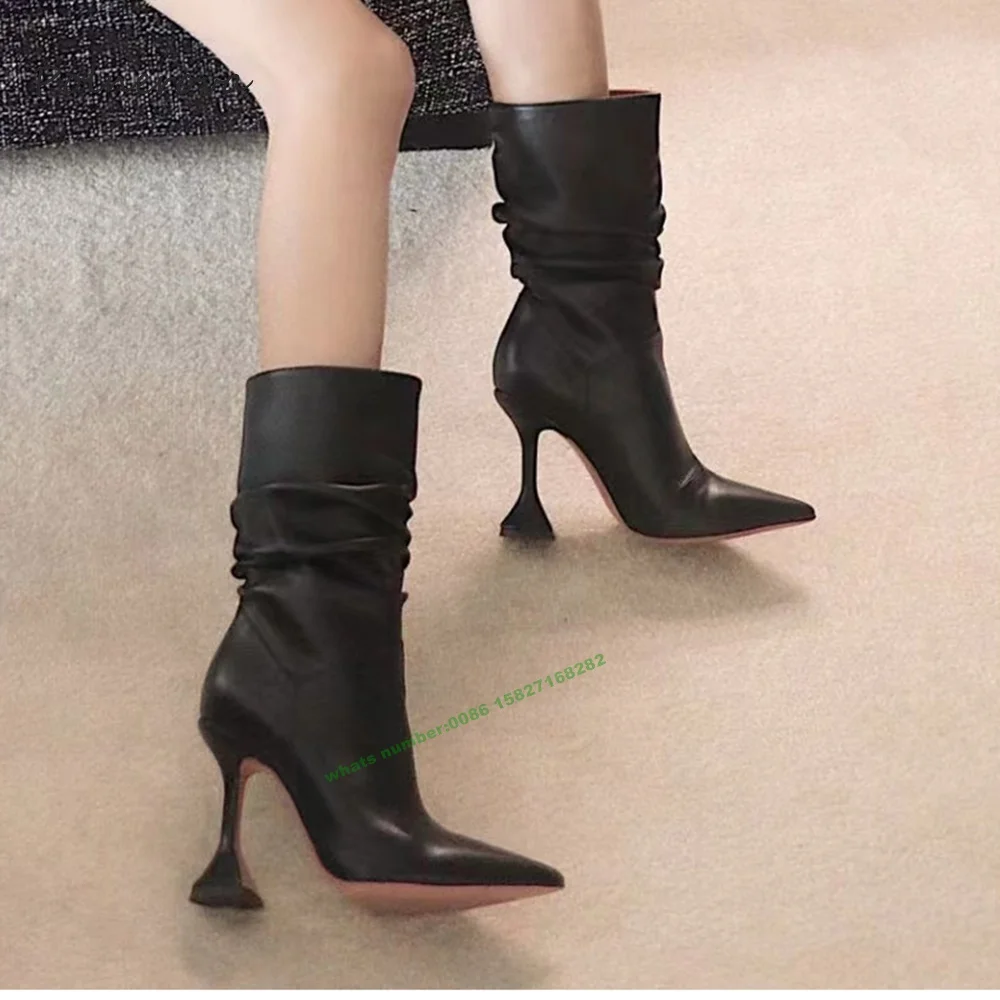 

Strange Style Mid-Calf Boots Solid Pointed Toe Pleated Boots Newest Autumn Women Runway Party Shoes 2023 Fashion Elegant Sexy